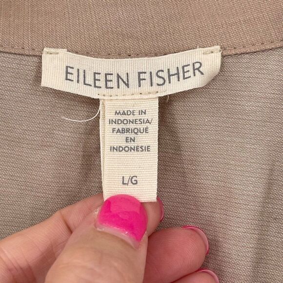 Eileen Fisher Bramble Boxy Crinkle Organic Cotton Steel Blazer Jacket Large Tan - Picture 11 of 15
